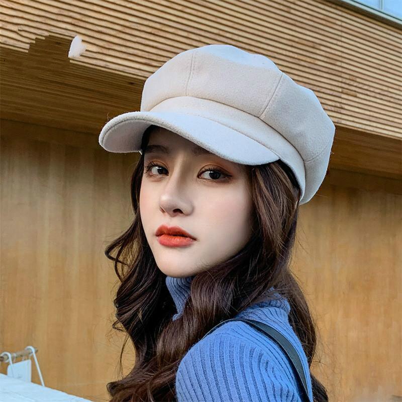 YQYXCY Winter Hats For Women Thickened Warm Beret Octagonal Hat Female Retro Painter Cap Solid Color Newsboy Cap Gorras Korean