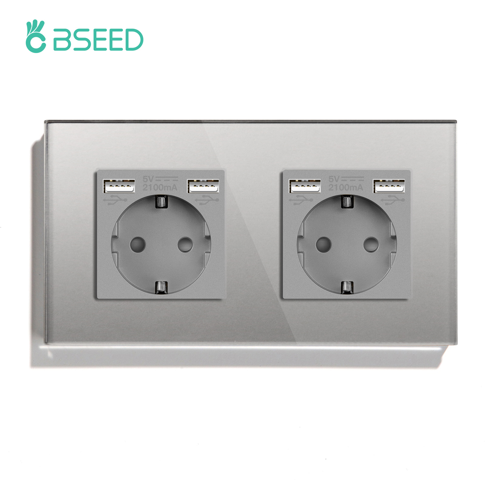 BSEED-Prise murale double standard UE, panneau en verre cristal, 3 couleurs, blanc, noir, doré, 16A, 110V-240V: TYPE 14