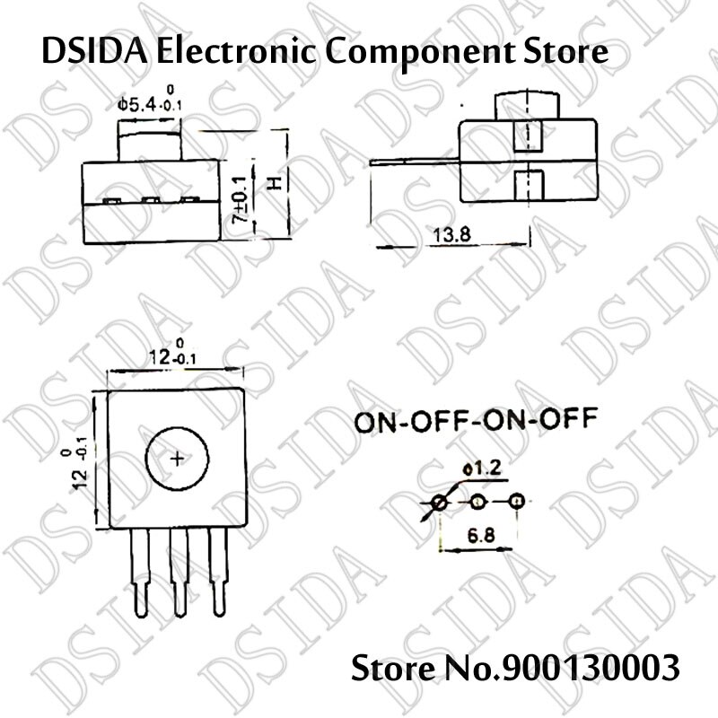 10PCS 1212-223DB 12*12mm side Straight Foot 3pins Red Button LED Flashlight Switch 12x12 223DB