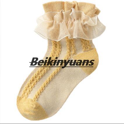 Meninas meias de algodão fino crianças meias primavera e outono coltsfoot princesa menina salto dança bebê branco meias rendas bebê sokken: yellow / 3-5year