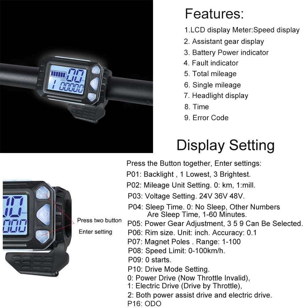 250W 350W 24V 36V 48V Elektrische Fiets Display Ebike LCD Bike Bedieningspaneel Waterdichte USB elektrische Fietsen Display Controller
