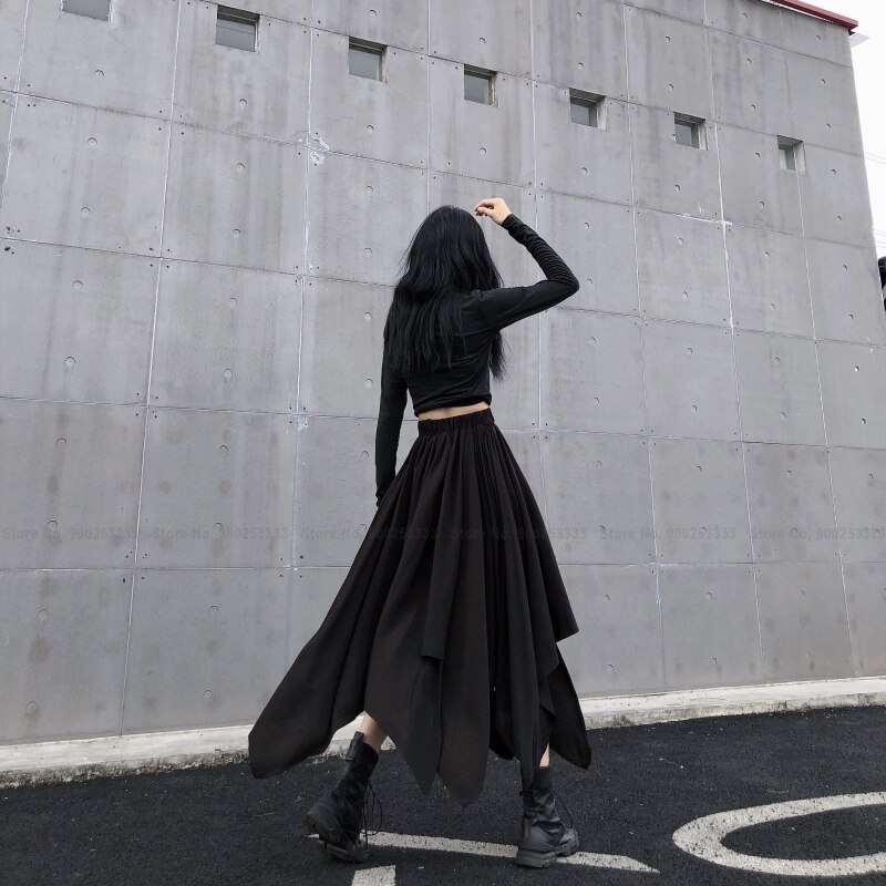 Women Japanese Harajuku Streetwear Black Gothic Punk Style Hip Hop Dance Skirt Medieval Retro Witch Party Cosplay Skirts