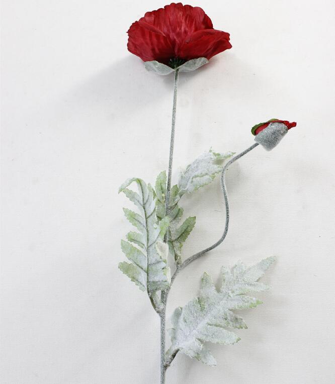 Stor rød valmuegren med flokkede blade kunstige blomster hjem stue dekoration fest favoriserer fotografering valmuer: Rødvin