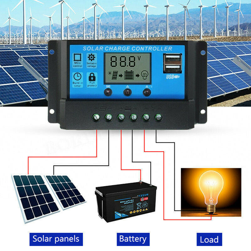 Controladores solares automáticos para el hogar, Panel LCD 10A /20A /30A, regulador de batería MPPT Solar, controlador de carga USB Dual con 5V/2A