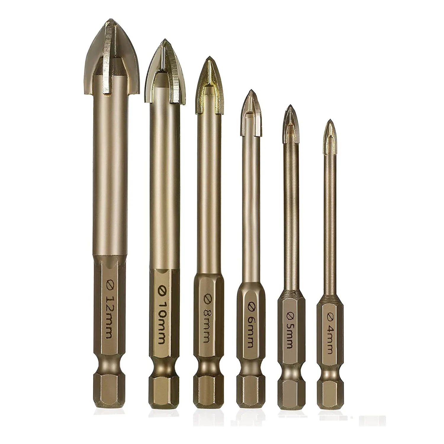 Glas Beton Boor Set Legering Carbide Punt met Snijranden Tegel Glas Kruis Speerkop Hex Keramische Boren Tool: YELLOW