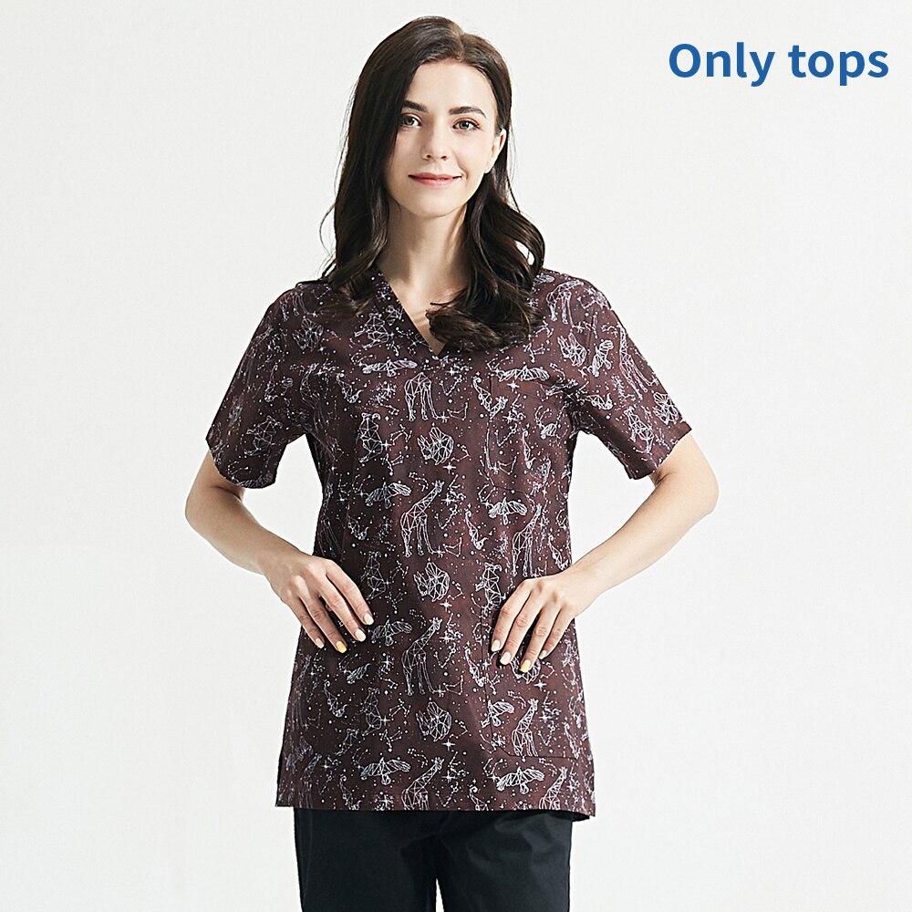 Unisex Beauty salon Workwear Short-sleeved suits for summer Breathable scrubs V-neck tops/pants uniform pet scrub costume cotton: tops / XL