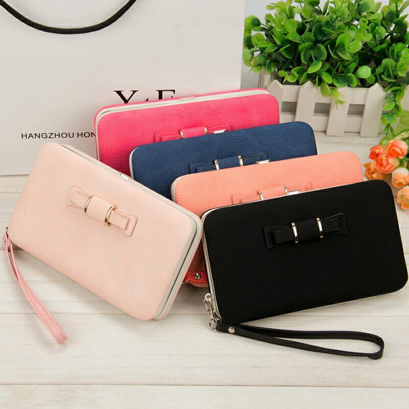 Women Bowknot Wallet Long Purse Phone Card Holder Clutch Large Capacity Pocket