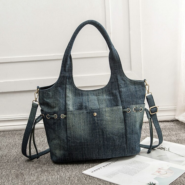 Rdywbu femmes Denim sac à bandoulière nouvelle jean voyage sac à bandoulière grand fourre-tout sac à main Mochila Bolsa B725: Deep Blue