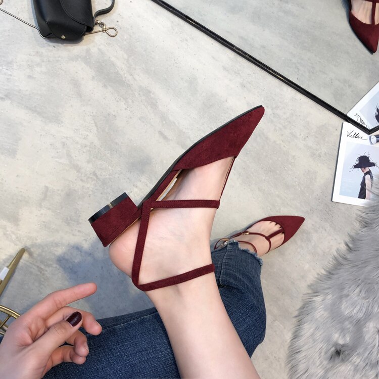 nouveauté femmes sandales bout pointu chaussures d'été boucle élégante fête chaussures talons hauts chaussures femme A00156: Vin rouge / 38