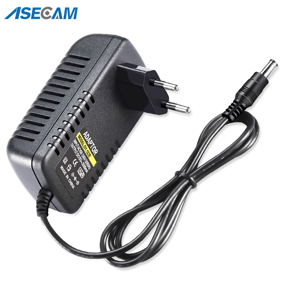 Ac 100v-240v omformer adapter  dc 12v 2a 2000ma strømforsyning eu oss uk au støpsel 5.5mm*2.1mm til cctv ip kamera system