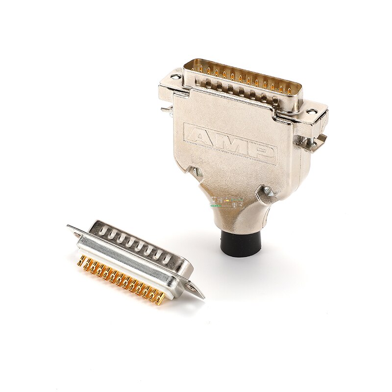 1Pcs gold-plated five wheat solid core needle 25-pin DB25 parallel port plug AMP iron shell welding male and female HIFI