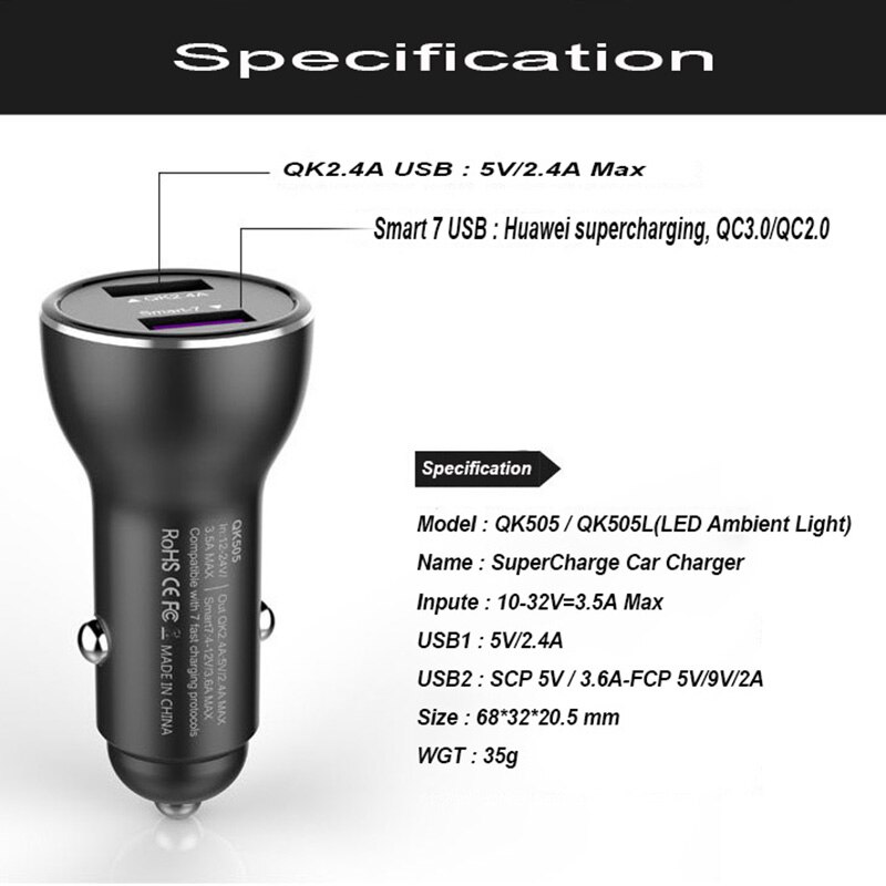 Car Charger - 18W Fast Charge - USB-C PD - for Huawei P30/P20/P10/P9/Mate 30/20/10/9/8 Series