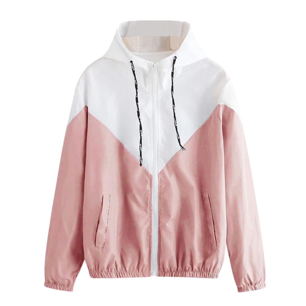 Frauen Langarm Jacke Patchwork Dünne Skinsuits Mit Kapuze Reißverschluss Taschen Sport Mantel Ich bin Freien Wandern Reiten Jacken Mantel Kleidung: Rosa / S