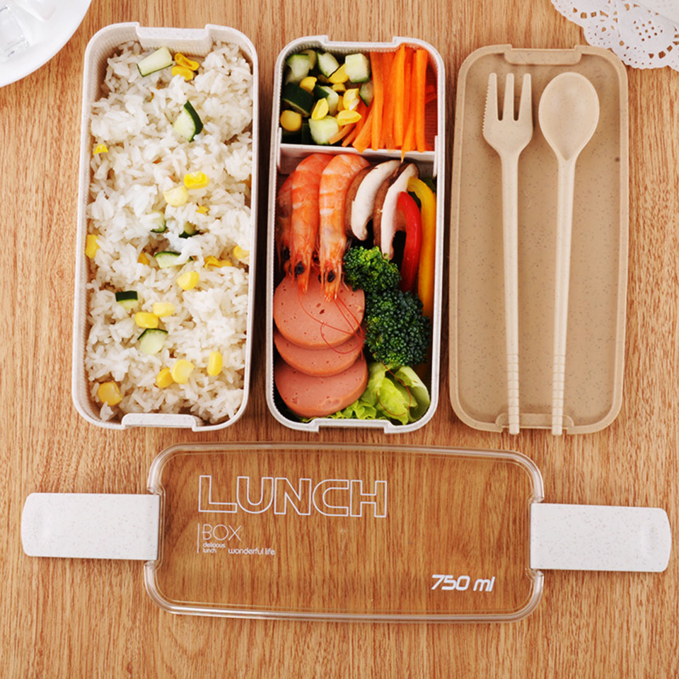 750 Ml 2 Lagen Milieuvriendelijke Lunchbox Tarwe Stro Materiaal Bento Box Microwavable Servies Lunchbox Lekvrij Voedsel Container