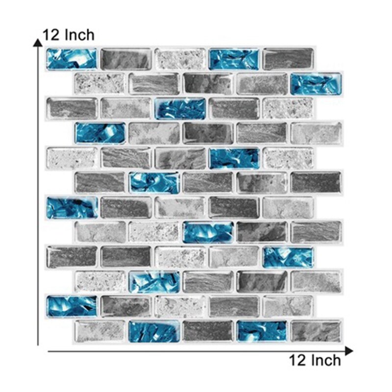 Vivid Tiles Blue Peel and Stick Tiles 3D Brick Effect Waterproof Kitchen Backsplash Decor Self Adhesive Wallpaper