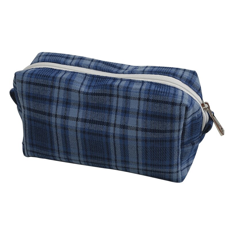 BM Style couleur rétro Plaid crayon sac grande capacité Portable fille cosmétique sac de rangement fournitures scolaires mignon papeterie