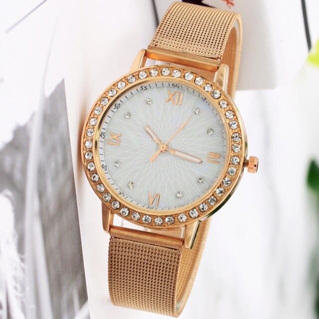 Woman Watch Golden Women Watches Luxury Rhinestone Stainless Steel Mesh Belt Ladies Quartz Female Clock часы reloj mujer: rose gold