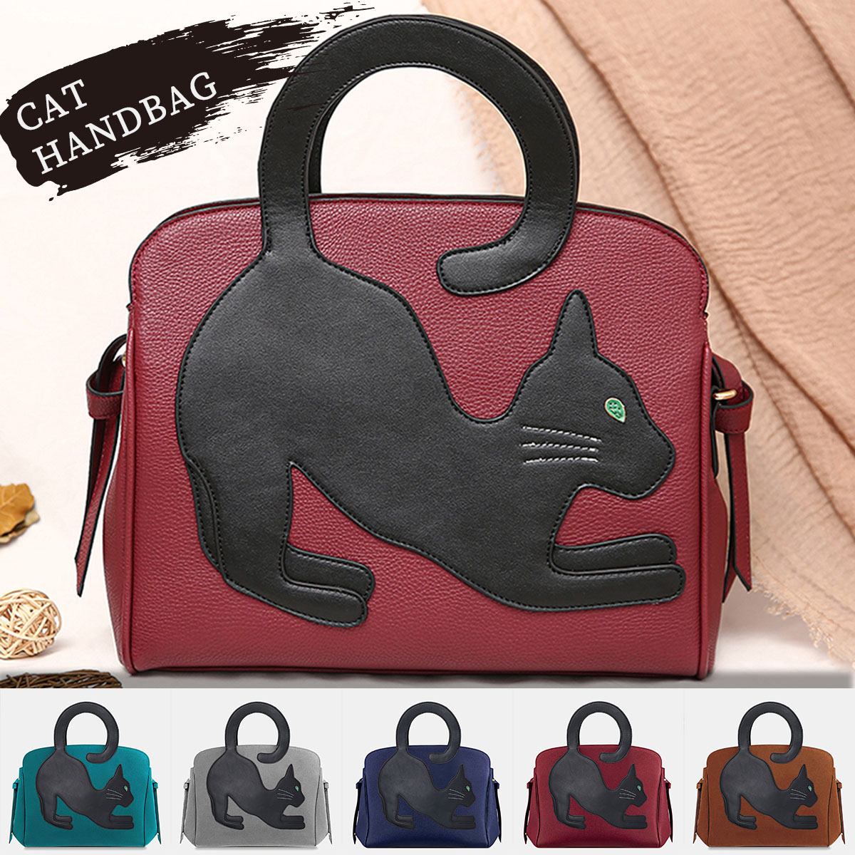 Vrouwen handtas met kattenpatroon, crossbodytas, dames handtas met kattenstaartpatroon, pu leren schoudertas, messengertas met rits, aktetas