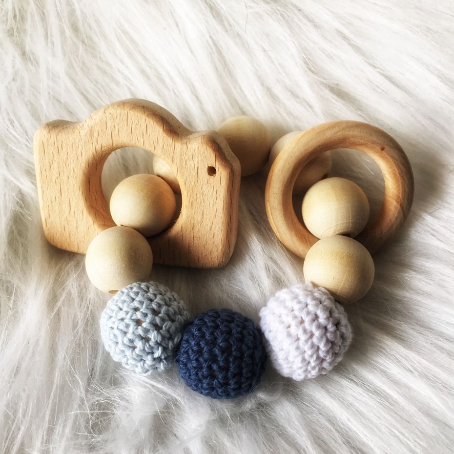 1 stück Buche Kamera Armband Sensorischen Kauen Spielzeug Baby Rassel Säugling Fütterung Stärken Zähne DIY Handwerk Zubehör Baby Spielzeug