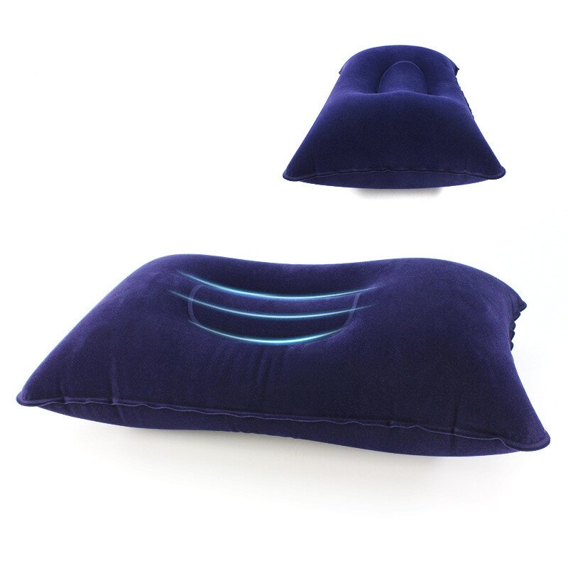 Portable Inflatable Pillow Travel Air Cushion Double Sided Flocking Cushion Camp Beach Car Plane Hotel Head Rest Bed Sleep: Dark blue