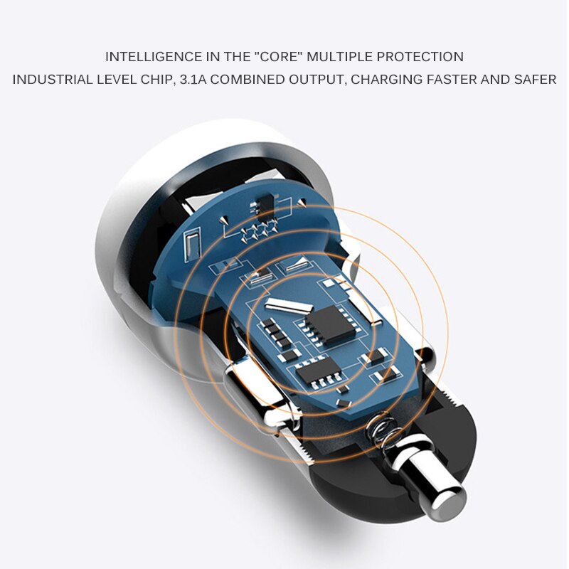 Onever usb-autolader 5v/3.1a dubbele slimme snelladeradapter autolader 2- poorten voor tablets xiaomi oppo samsung huawei
