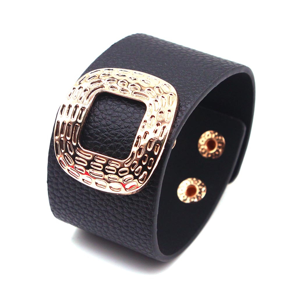 D & D Lederen Armband Goud Kleur Metalen Kantoor Vrouwen Alle-Match Brede Leren Armbanden Voor Vrouwen Polsband