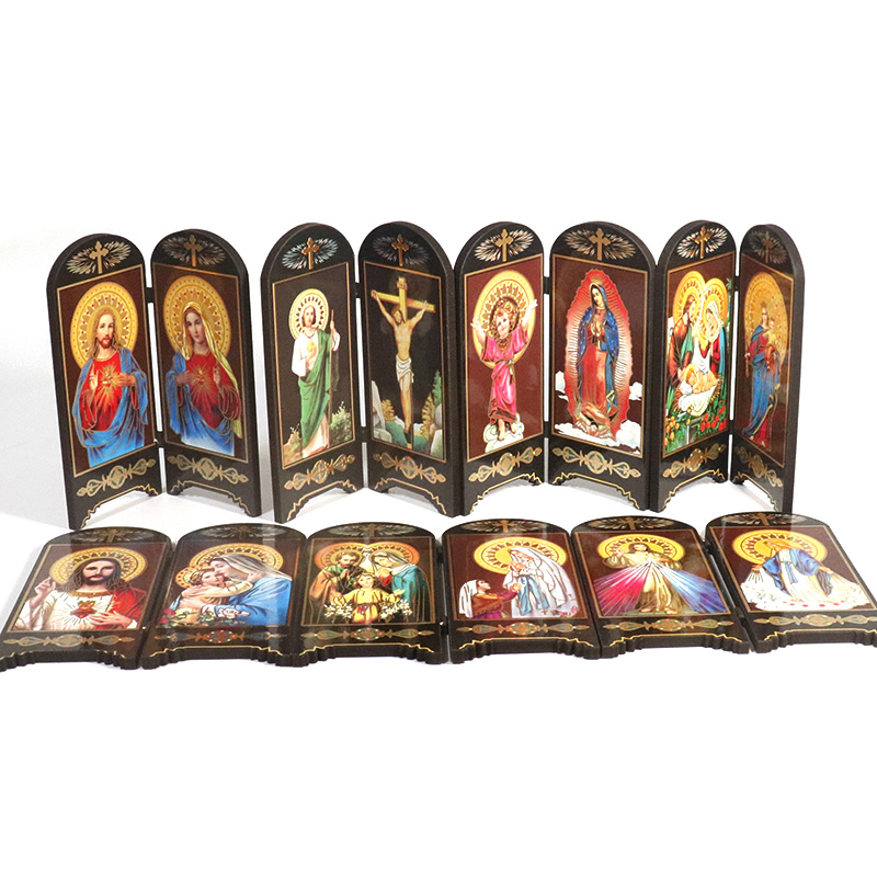 Articulos religiosos catolico religiøs figur ikon dobbeltskærm skrivebord dekoration jesus kristus hellige hjerte jomfru maria figurer