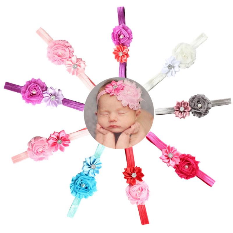 Kinderen Haaraccessoires Met Diamanten Multi-Angled Shabby Bloemen Baby Haar Band Elasticiteit Hoofdband Haar Accessoires
