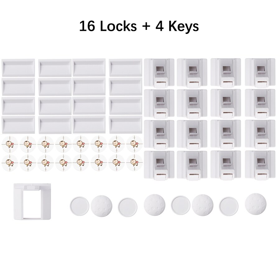 Serrure de sécurité magnétique pour bébé, Protection pour enfants, casier à tiroirs, armoire de sécurité pour enfants: 16 locks 4 keys