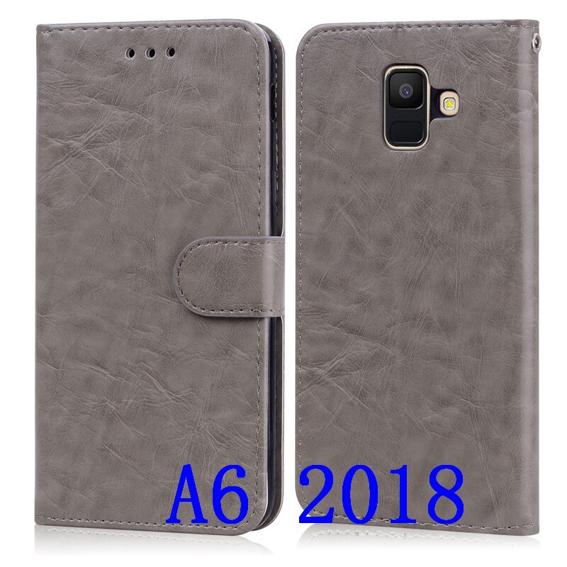 Case Voor Samsung Galaxy A6 Zachte TPU Siliconen Telefoon Cover Leather Wallet Flip Case Voor Samsung Galaxy A6 EEN 6 Plus Case: Gray A6 2018