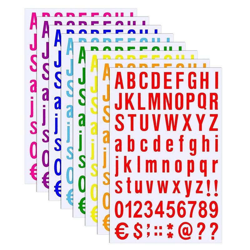 8 Sheets Self Adhesive Vinyl Letters Numbers Kit Waterproof Mailbox Numbers Sticker (1 Inch 8 Colors Set): Default Title