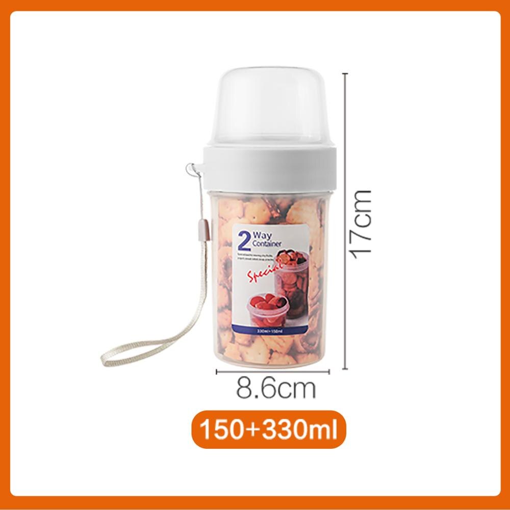 Double Layer Food Storage Box Nuts Cookie Sealed Jars Dry Wet Separation Sealed Cans for Snacks Fruits Salad Food Container Box: 150 plus 330ml