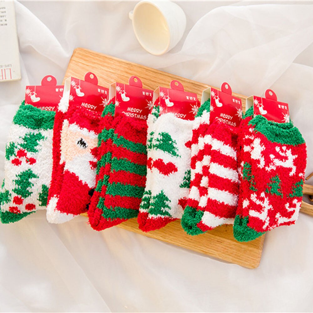 1 Paar Warm Vrouwen Mannen Sokken Kerstcadeau Sok Leuke Dikke Coral Fleece Volwassen Herfst En Winter Kerst Sokken