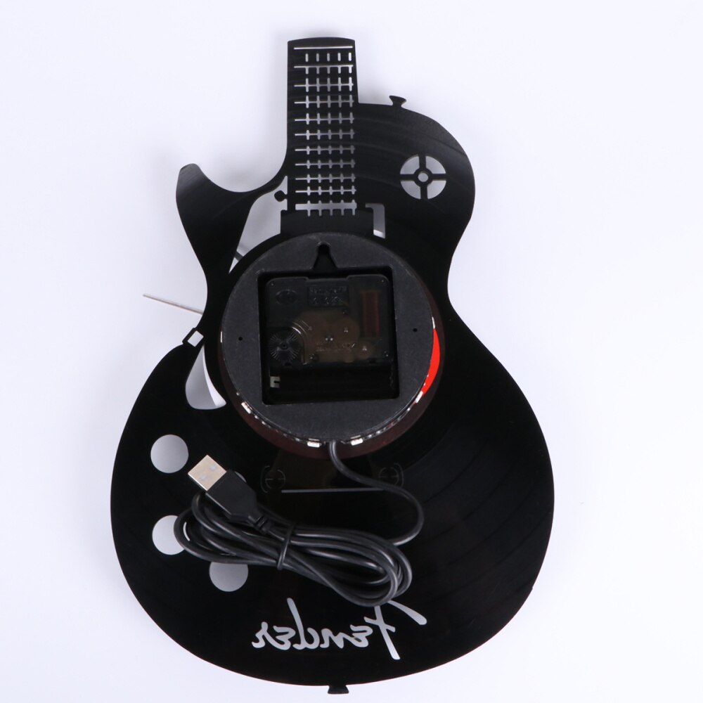 1pc Wall Clock Stylish Vinyl Record Wall Clock Decorative Wall Clock Living Room Wall Hanging Clock Guitar Shape Wall Clock: Black 1