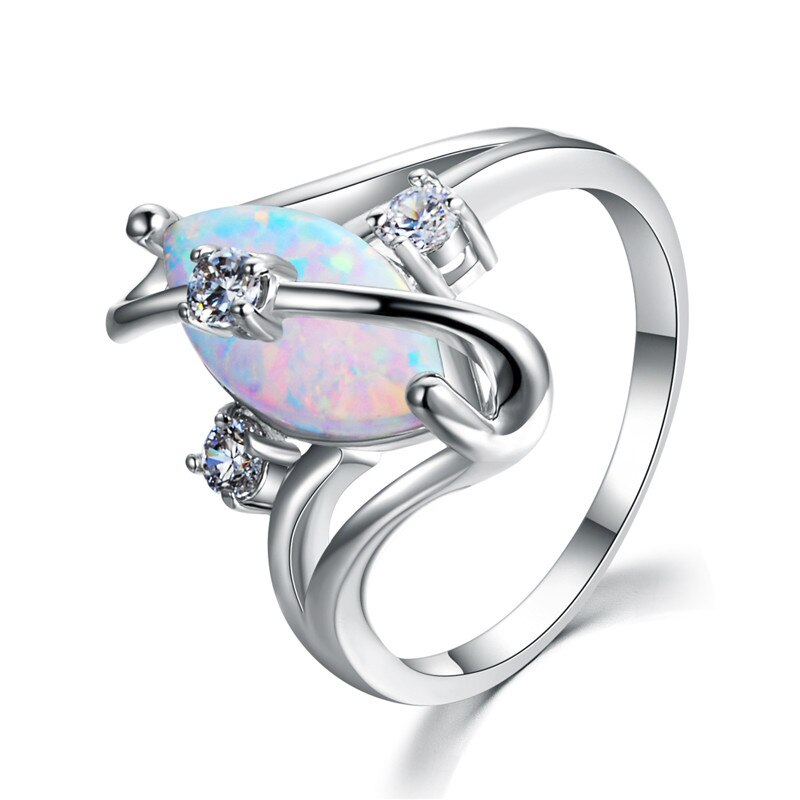 Unikke hesteøje blå/hvid brand opal stenringe til kvinder sølvfarvede luksus zirkon bryllup smykker løfte forlovelsesring: 11 / Hvid opal ring