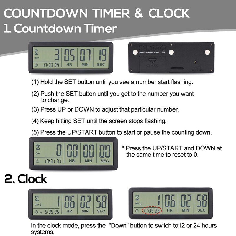 Big Digital Countdown Days Timer Clock - 999 Days Count Down Clock Timer for Graduation Lab Kitchen