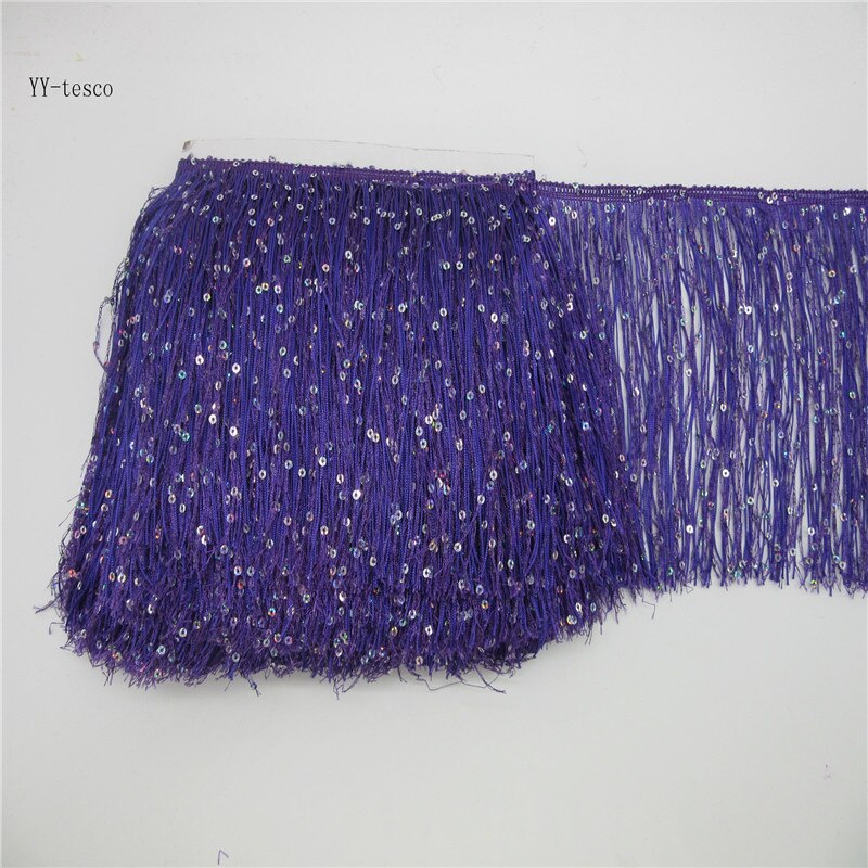 Cinta de ajuste de flecos de borlas de encaje de poliéster de 5 metros, 20CM de largo, accesorios para costura de vestido latino, cortina de ropa de escenario, flecos blancos: Purple