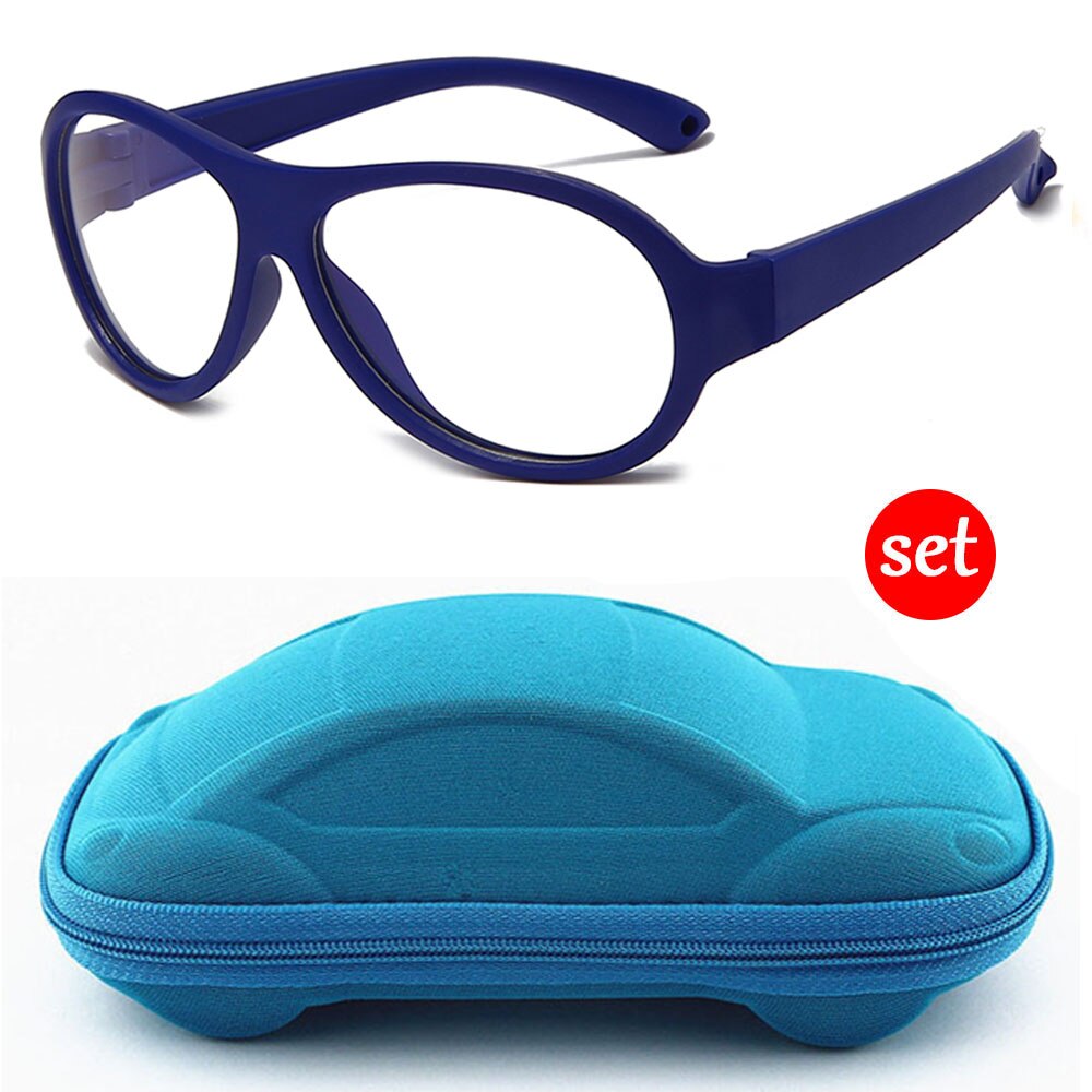 Longkeeper anti blåt lys børnebriller med bilformet brilleetui børn fleksibelt optisk stel eyeware dreng pige briller: Blå-blå sag