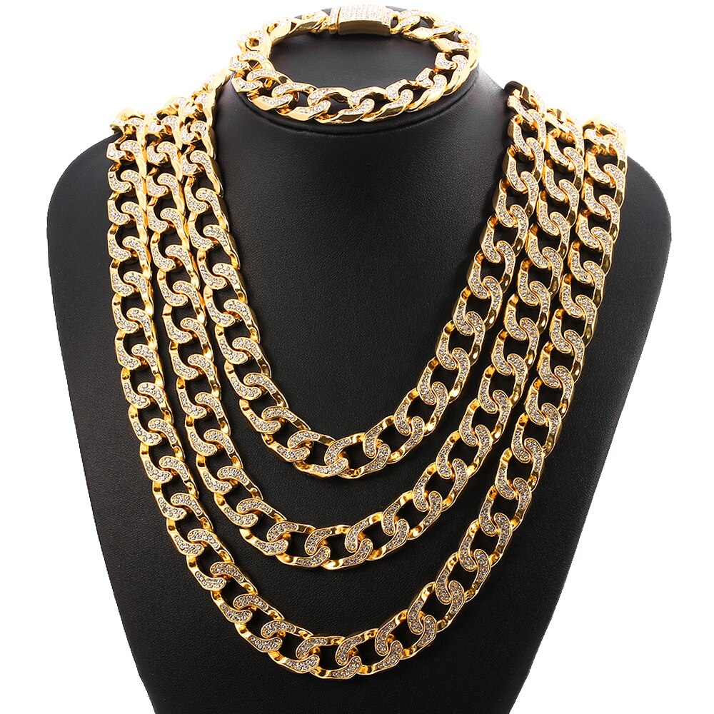 Hip hop jewelry S-Link Cuban Link Chains Necklace Mens Iced Rhinestones Jewelry products from