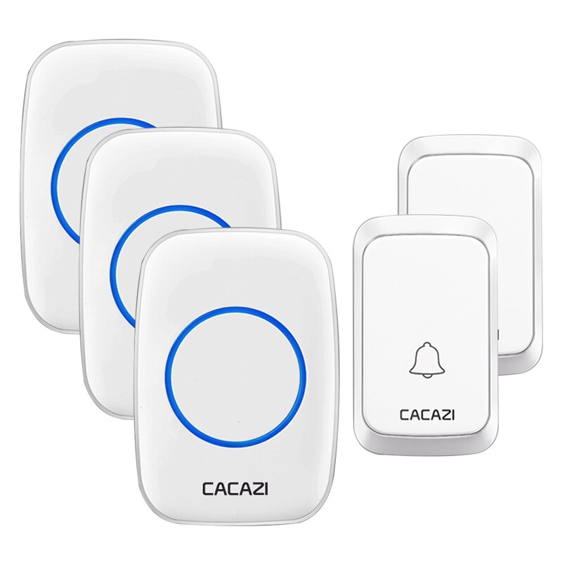 CACAZI Door Bells 1 2 Button 1 2 Receiver Waterproof Wireless Doorbell Light 300M Remote Cordless Call Bell 58 Chime White: White2x3 / EU plug