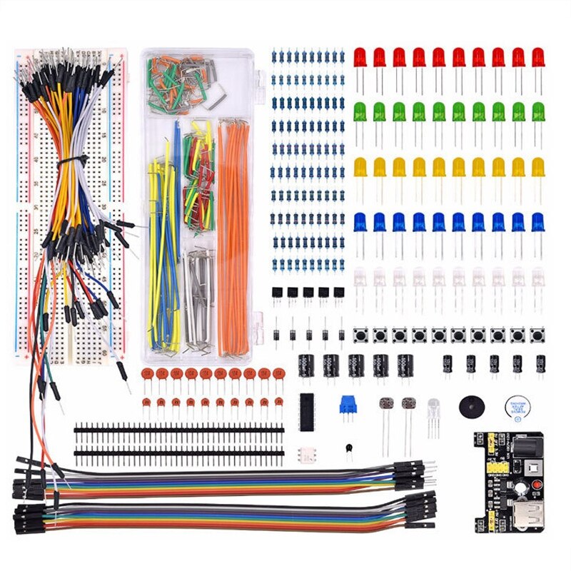 Electronics Component Starter Kit with 830 Tie-Points Breadboard Cable Resistor, Capacitor,LED,Potentiometer for UNO R3