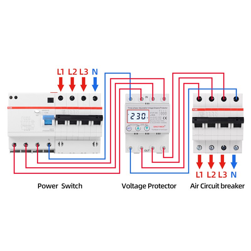 Din Rail 3 Phase Voltage Relay 380V Voltmeter Ammeter Over and Under Voltage Monitor Relays Protector Adjust Current Overvoltage