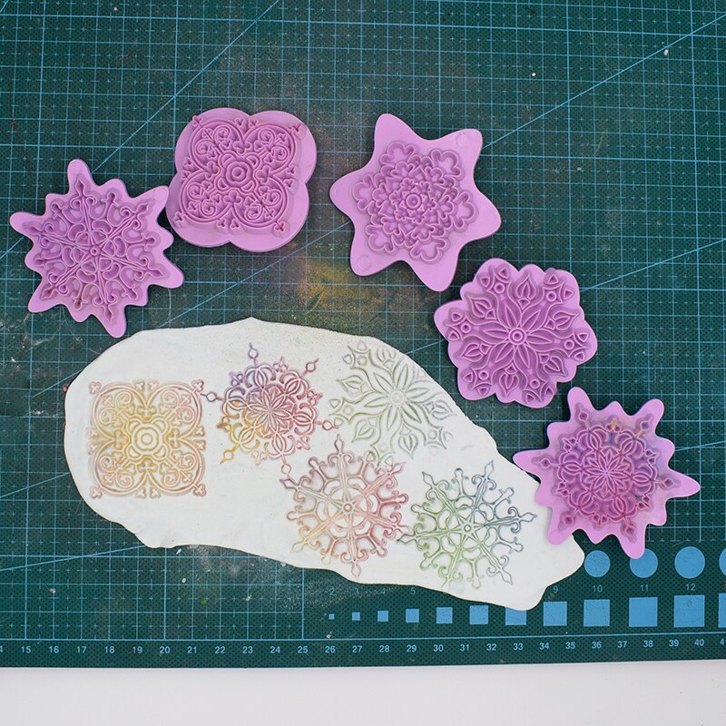Polymer Clay Tool Embossing Plastic Stamp Mandala/snow/butterfly/flower Pattern Stammping Sheet Pottery Ceramic Texture Tools