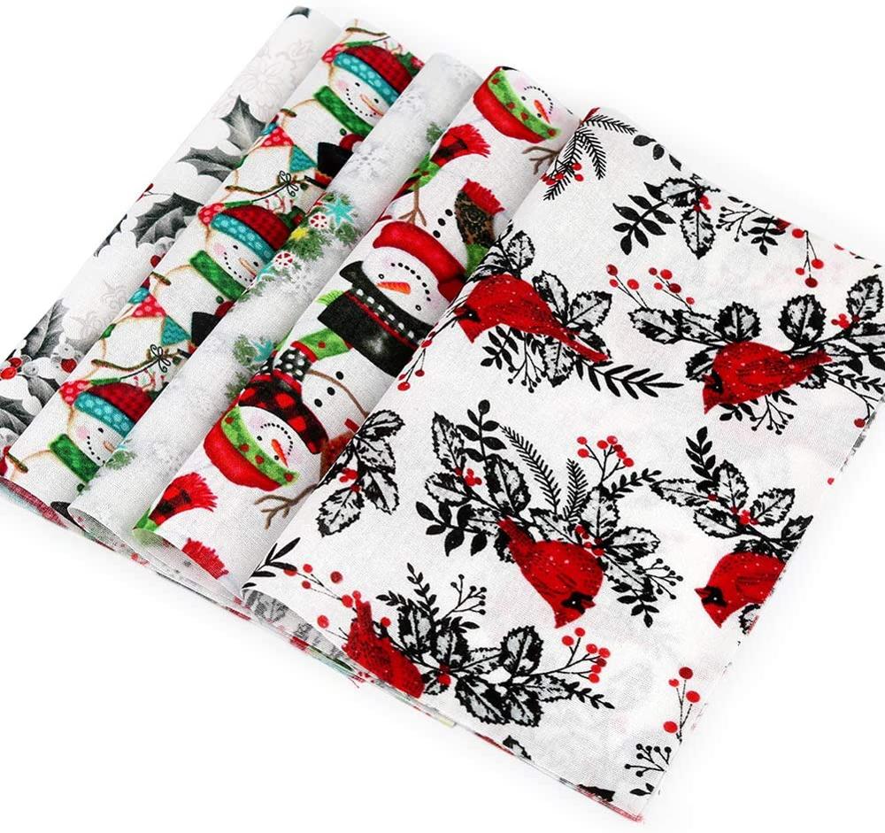 Dailylike 5 Pcs Christmas Cotton Fabric Christmas Fabric Quilting Fabric Precut Fabric Bundles for DIY Craft Christmas Party