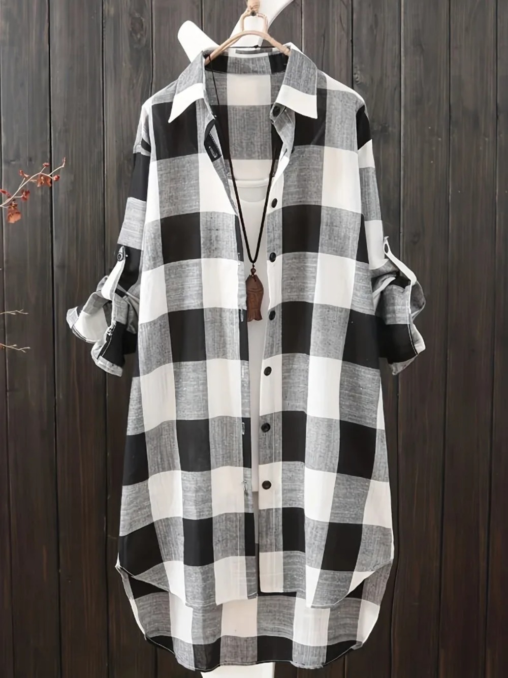 Chemisier décontracté à manches longues pour femme, chemise longue, col à revers, imprimé à carreaux, boutonné, grande taille, 1XL-5XL