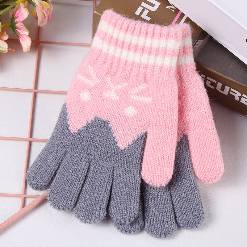 1 Pair Cat Splice Mittens Winter Baby Boys Girls Knitted Gloves Warm Rope Full Finger Mittens Gloves for Children Toddler Kids