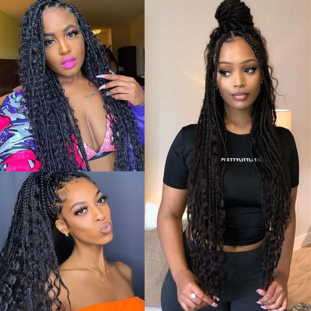 Messy Goddess Box Braids Hair Crochet Braid Hair With Curls End Synthetic Ombre  Braiding Hair Extensions 22inch 24Strands