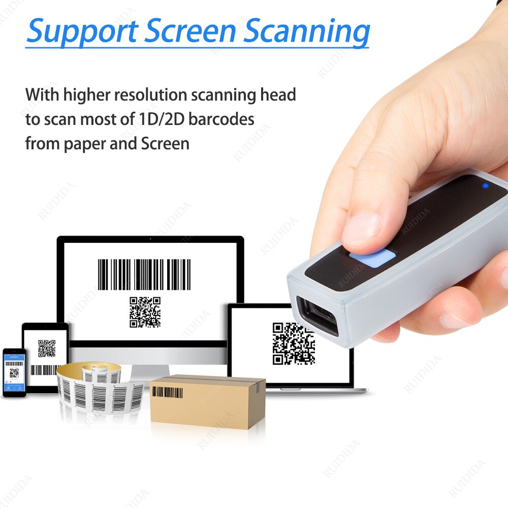 1D Ccd Draadloze 2.4G Bluetooth Mini Barcode Scanner Pocket Draagbare Reader 1D 2D Qr Code PDF417 Android Ipad Iphone