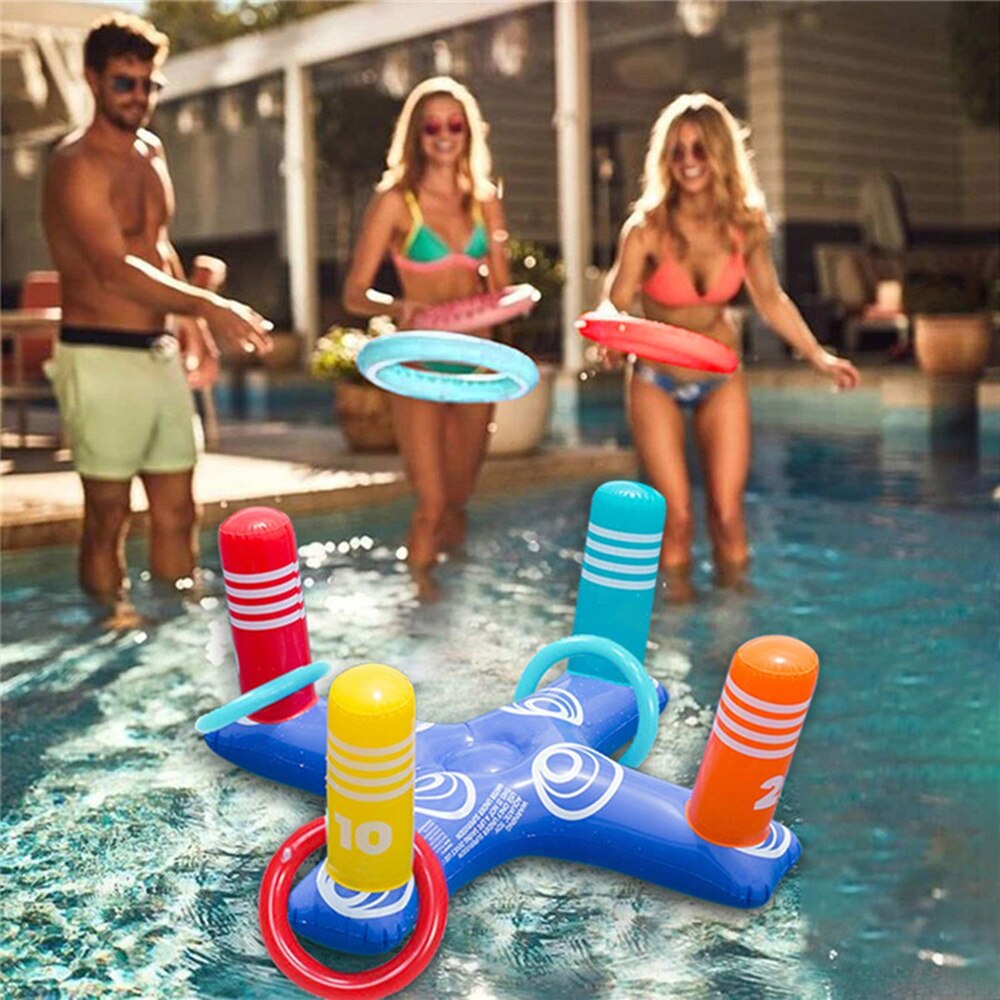 Inflatable Pool Toy Set Ring Swimming Pool Floating Toss Game with 4 Rings Summer Water Toss Game for Adults Kids Family party