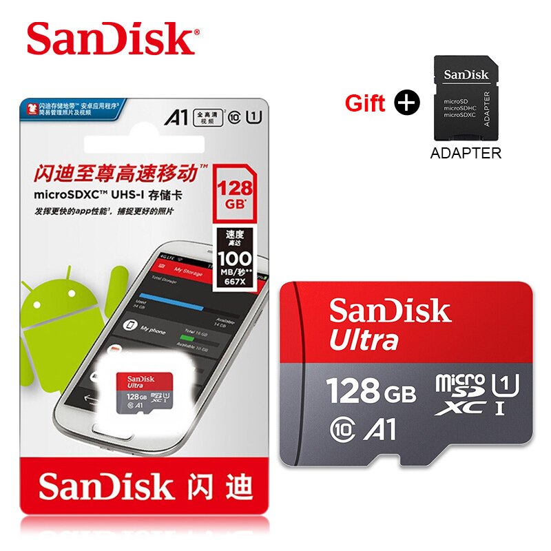 SanDisk Micro SD Card 128GB 64GB 32GB 16GB 98mb/s TF card usb flash memory card microsd Class10 Original Product Flash cards: 128GB adapter